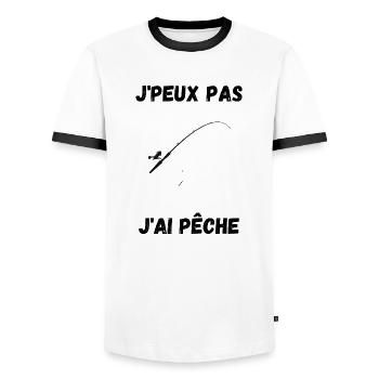 J'PEUX PAS J'AI PÊCHE - T-shirt contrasté Homme - blanc/noir - Devant - AI Model Female 172 light (172cm) & AI Model Male 178 dark (178cm)