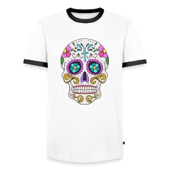 Mexican Skull Dia de los Muertos Day of the - Men's Ringer Shirt - white/black - Front - AI Model Female 172 light (172cm) & AI Model Male 178 dark (178cm)