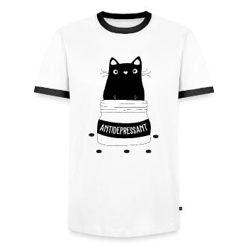 Antidépresseur chat Amoureux des chats Animaux - T-shirt contrasté Homme - blanc/noir - Devant - AI Model Female 172 light (172cm) & AI Model Male 178 dark (178cm)