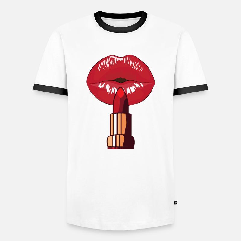 Make-up ,Lippenstift - Männer Kontrast-T-Shirt - Weiß/Schwarz