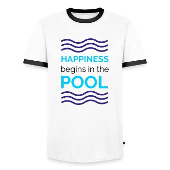 HAPPINESS begins in the POOL - Männer Kontrast-T-Shirt - Weiß/Schwarz - Vorne - AI Model Female 172 light (172cm) & AI Model Male 178 dark (178cm)
