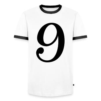9 - Männer Kontrast-T-Shirt - Weiß/Schwarz - Vorne - AI Model Female 172 light (172cm) & AI Model Male 178 dark (178cm)