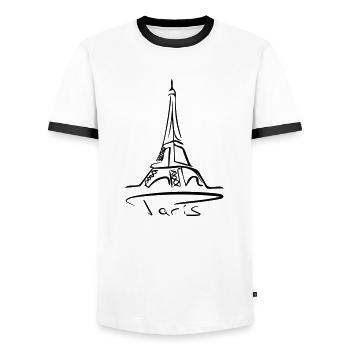 Paris Line Art - Minimaliste - T-shirt contrasté Homme - blanc/noir - Devant - AI Model Female 172 light (172cm) & AI Model Male 178 dark (178cm)