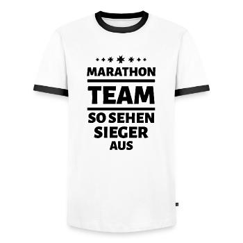 Football Fussball - T-shirt contrasté Homme - blanc/noir - Devant - AI Model Female 172 light (172cm) & AI Model Male 178 dark (178cm)