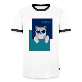 Katze Nope - Männer Kontrast-T-Shirt - Weiß/Schwarz - Vorne - AI Model Female 172 light (172cm) & AI Model Male 178 dark (178cm)