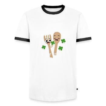 Glückliche postpartale Krankenschwester Lustige Mutter Baby RN Krankenschwester - Männer Kontrast-T-Shirt - Weiß/Schwarz - Vorne - AI Model Female 172 light (172cm) & AI Model Male 178 dark (178cm)