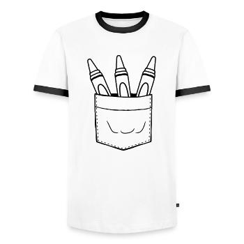 Take wax crayons with you on the go Chest pocket - Men's Ringer Shirt - white/black - Front - AI Model Female 172 light (172cm) & AI Model Male 178 dark (178cm)