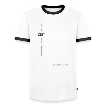 ZEIT - Männer Kontrast-T-Shirt - Weiß/Schwarz - Vorne - AI Model Female 172 light (172cm) & AI Model Male 178 dark (178cm)