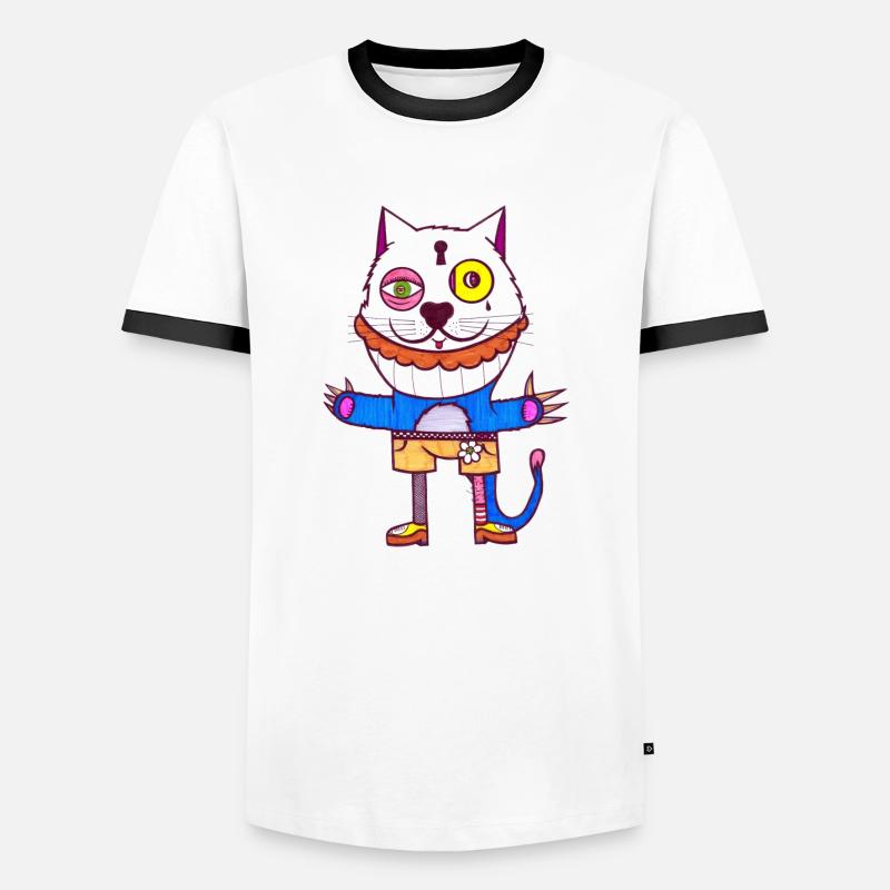 Bart Katze - Männer Kontrast-T-Shirt - Weiß/Schwarz