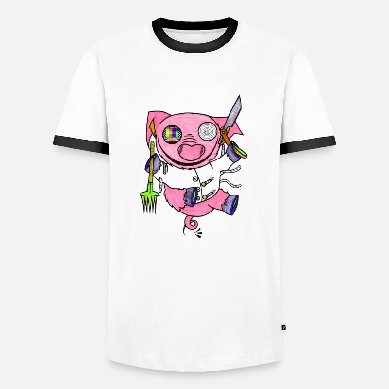 Durch Schwein - Männer Kontrast-T-Shirt - Weiß/Schwarz