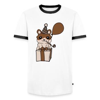 Célébrez l’anniversaire Hamster Comic - T-shirt contrasté Homme - blanc/noir - Devant - AI Model Female 172 light (172cm) & AI Model Male 178 dark (178cm)