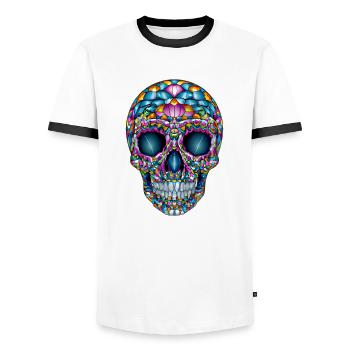 Totenkop de diamants mexicains colorés - T-shirt contrasté Homme - blanc/noir - Devant - AI Model Female 172 light (172cm) & AI Model Male 178 dark (178cm)