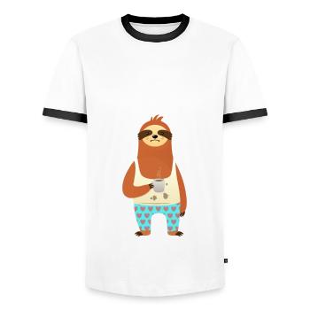 Guten Morgen - Faultier Kaffee Morgenmuffel - Männer Kontrast-T-Shirt - Weiß/Schwarz - Vorne - AI Model Female 172 light (172cm) & AI Model Male 178 dark (178cm)