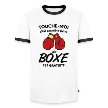 Cadeau humour boxe - femme ou homme - T-shirt contrasté Homme - blanc/noir - Devant - AI Model Female 172 light (172cm) & AI Model Male 178 dark (178cm)