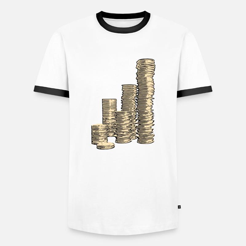 Coin Stack - Digital Illustration - Men's Ringer Shirt - white/black