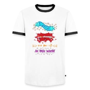 Be yourself the change you wish for in this world - Men's Ringer Shirt - white/black - Front - AI Model Female 172 light (172cm) & AI Model Male 178 dark (178cm)