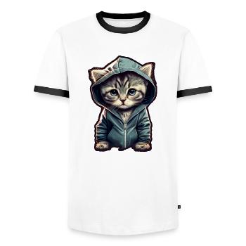 Babykatze mit Hoodie - Männer Kontrast-T-Shirt - Weiß/Schwarz - Vorne - AI Model Female 172 light (172cm) & AI Model Male 178 dark (178cm)