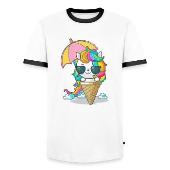 Einhorn mit Eiscreme - Die perfekte Kombination - Männer Kontrast-T-Shirt - Weiß/Schwarz - Vorne - AI Model Female 172 light (172cm) & AI Model Male 178 dark (178cm)