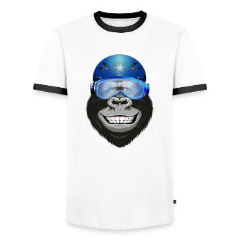 Gorilla with goggles and helmet - Men's Ringer Shirt - white/black - Front - AI Model Female 172 light (172cm) & AI Model Male 178 dark (178cm)