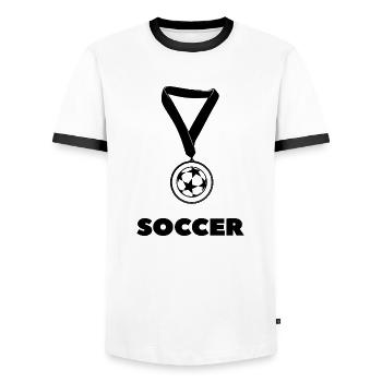 Fußball Soccer - Men's Ringer Shirt - white/black - Front - AI Model Female 172 light (172cm) & AI Model Male 178 dark (178cm)