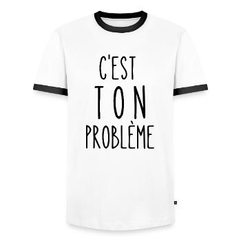 c'est ton problème - T-shirt contrasté Homme - blanc/noir - Devant - AI Model Female 172 light (172cm) & AI Model Male 178 dark (178cm)