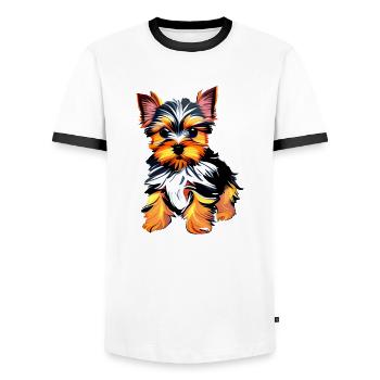 Propriétaire de chiot Dog Yorkshire Terrier Dog - T-shirt contrasté Homme - blanc/noir - Devant - AI Model Female 172 light (172cm) & AI Model Male 178 dark (178cm)