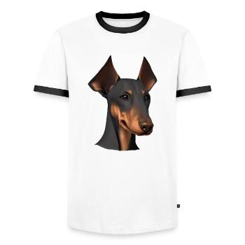 Doberman Doberman chiot chien Doberman dresseur - T-shirt contrasté Homme - blanc/noir - Devant - AI Model Female 172 light (172cm) & AI Model Male 178 dark (178cm)