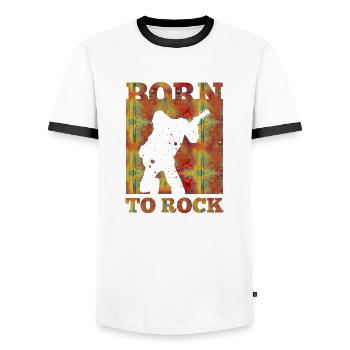 Groupe de musique rock Guitare rétro Heavy Metal vintage - T-shirt contrasté Homme - blanc/noir - Devant - AI Model Female 172 light (172cm) & AI Model Male 178 dark (178cm)