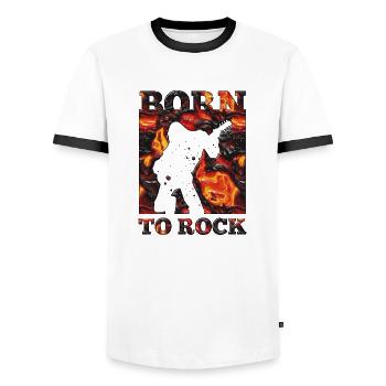 Groupe de musique rock Guitare rétro Heavy Metal vintage - T-shirt contrasté Homme - blanc/noir - Devant - AI Model Female 172 light (172cm) & AI Model Male 178 dark (178cm)