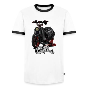 Hirondelle (noire) // Illustration - T-shirt contrasté Homme - blanc/noir - Devant - AI Model Female 172 light (172cm) & AI Model Male 178 dark (178cm)