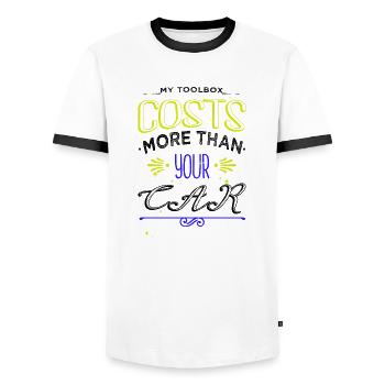 Drôle de dictons d’anniversaire Bday Technicien cool - T-shirt contrasté Homme - blanc/noir - Devant - AI Model Female 172 light (172cm) & AI Model Male 178 dark (178cm)