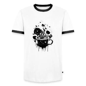 There's a universe in your morning coffee - Men's Ringer Shirt - white/black - Front - AI Model Female 172 light (172cm) & AI Model Male 178 dark (178cm)