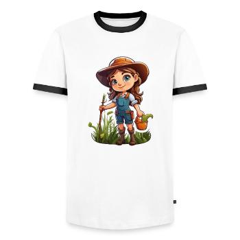 Farmer / Farmer / Farm / Harvest / Woman - Men's Ringer Shirt - white/black - Front - AI Model Female 172 light (172cm) & AI Model Male 178 dark (178cm)