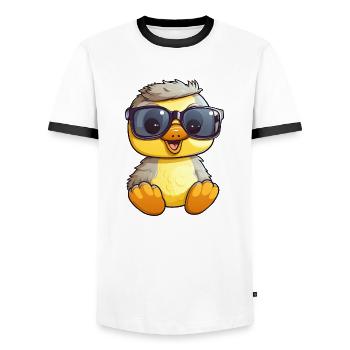 Little cute duck wearing sunglasses. - Men's Ringer Shirt - white/black - Front - AI Model Female 172 light (172cm) & AI Model Male 178 dark (178cm)