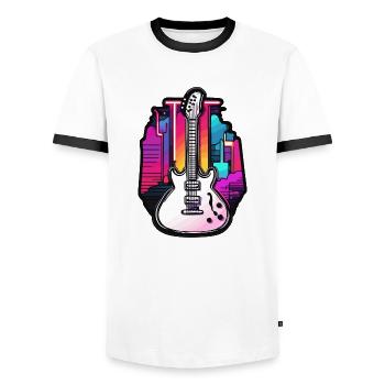 Rock n roll / Guitare / Musique / Instrument - T-shirt contrasté Homme - blanc/noir - Devant - AI Model Female 172 light (172cm) & AI Model Male 178 dark (178cm)