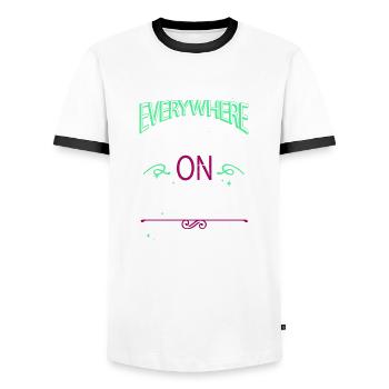 Typography Gift Idea Attitude Hike Art Joke - Men's Ringer Shirt - white/black - Front - AI Model Female 172 light (172cm) & AI Model Male 178 dark (178cm)