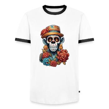 La Catrina/ Tattoo / Mexico / Animal / Monkey - Men's Ringer Shirt - white/black - Front - AI Model Female 172 light (172cm) & AI Model Male 178 dark (178cm)