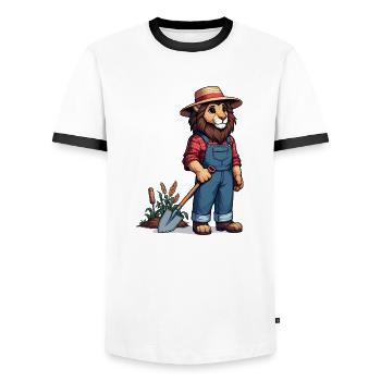 Cute Lion Farmer - Männer Kontrast-T-Shirt - Weiß/Schwarz - Vorne - AI Model Female 172 light (172cm) & AI Model Male 178 dark (178cm)