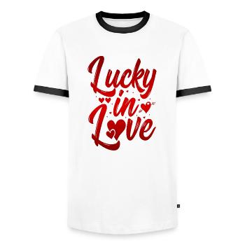 Liebe glückliches Herz Karte Valentinstag Vektor Design Kunst - Männer Kontrast-T-Shirt - Weiß/Schwarz - Vorne - AI Model Female 172 light (172cm) & AI Model Male 178 dark (178cm)