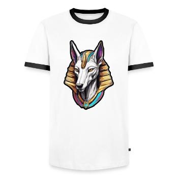 Egypte / Pharaon / Momies / Hiéroglyphes / Sphinx - T-shirt contrasté Homme - blanc/noir - Devant - AI Model Female 172 light (172cm) & AI Model Male 178 dark (178cm)
