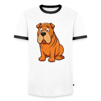 Worried Shar Pei Falten Augenbrauen-Kunstwerk - Männer Kontrast-T-Shirt - Weiß/Schwarz - Vorne - AI Model Female 172 light (172cm) & AI Model Male 178 dark (178cm)