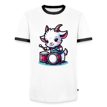 Cute goat drumming on the farm - Men's Ringer Shirt - white/black - Front - AI Model Female 172 light (172cm) & AI Model Male 178 dark (178cm)