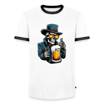 Crâne / Crâne / Squelette / Gothique / Bière - T-shirt contrasté Homme - blanc/noir - Devant - AI Model Female 172 light (172cm) & AI Model Male 178 dark (178cm)