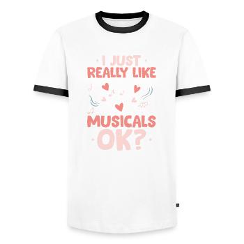 I Just Really Like Muiscals OK? Theater Singing - Männer Kontrast-T-Shirt - Weiß/Schwarz - Vorne - AI Model Female 172 light (172cm) & AI Model Male 178 dark (178cm)