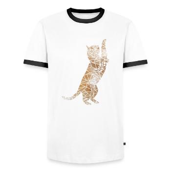 Geometrische spielende Katze - Männer Kontrast-T-Shirt - Weiß/Schwarz - Vorne - AI Model Female 172 light (172cm) & AI Model Male 178 dark (178cm)
