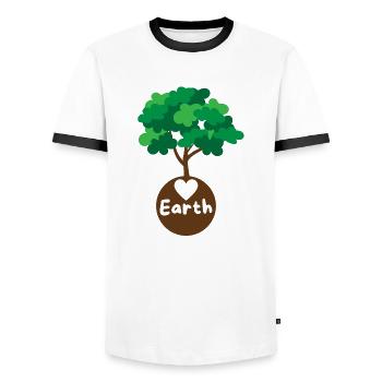 Baum auf dem Planeten Erde mit Herz - Männer Kontrast-T-Shirt - Weiß/Schwarz - Vorne - AI Model Female 172 light (172cm) & AI Model Male 178 dark (178cm)