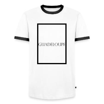Guadeloupe, schlichter Statement Schriftzug - Männer Kontrast-T-Shirt - Weiß/Schwarz - Vorne - AI Model Female 172 light (172cm) & AI Model Male 178 dark (178cm)