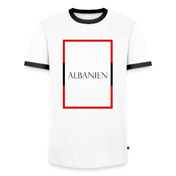 Albanie Albanie Lettrage de déclaration avec drapeau - T-shirt contrasté Homme - blanc/noir - Devant - AI Model Female 172 light (172cm) & AI Model Male 178 dark (178cm)