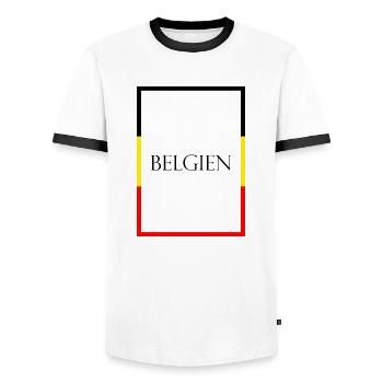 Belgium, Belgium Statement lettering with flag - Men's Ringer Shirt - white/black - Front - AI Model Female 172 light (172cm) & AI Model Male 178 dark (178cm)