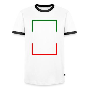 Italy, Italia, Statement lettering with flag - Men's Ringer Shirt - white/black - Front - AI Model Female 172 light (172cm) & AI Model Male 178 dark (178cm)